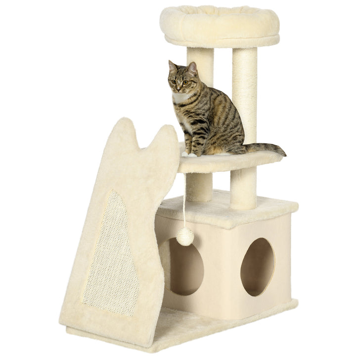 Árvore Arranhador para Gatos Pequenos Altura 83cm Torre para Gatos com Cama Caverna Plataforma Bola Suspensa Postes e Rampa de Sisal 60x30x83cm Bege
