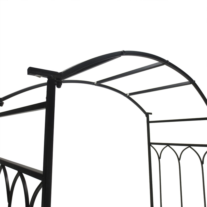 Arco de jardim com banco de metal suporte para plantas trepadeiras e rosas para varanda 115x50x203 cm Preto