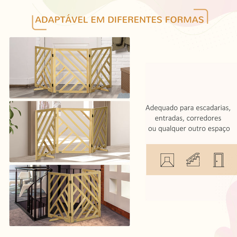 Barreira de Segurança Dobrável para Cães Grade de Madeira para Escadas e Portas de 3 Painéis com Base Antiderrapante e Pés 181x35x76cm Madeira