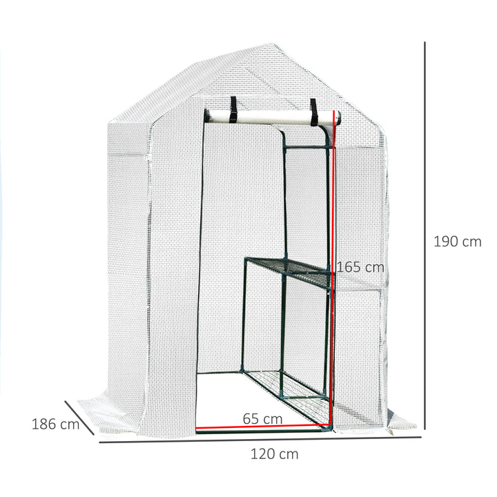 Estufa com prateleiras para flores, cultivo de plantas com porta zip resistente à água UV Malha PE 186x120x190cm