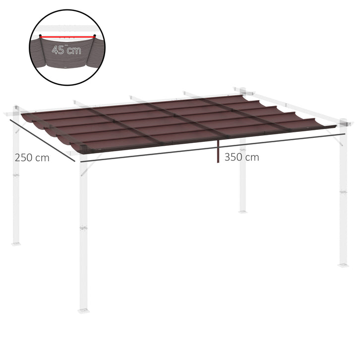 Cobertura para Pérgola 3,5x2,5 m Teto de Substituição Retrátil para Pérgola com 10 Orifícios de Drenagem Café