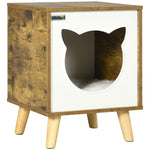 Casa de Madeira para Gatos Casa para Gatos Interior Caverna para Gatos com Almofada Lavável e Pés Elevados 34x34x44, cm Marrom