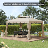 Toldo de Substituição para Pérgola 3,90x2,90m Teto de Substituição para Pérgolas Exterior com Duplo Teto e 8 Orifícios de Drenagem Bege