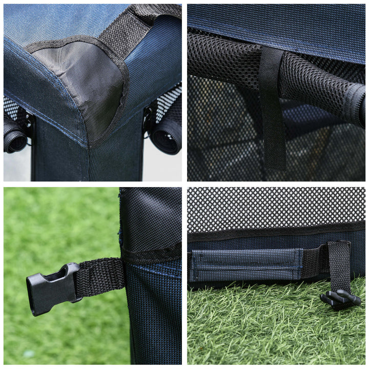 Transportadora para animais de estimação Portátil e Transpirável Dobrável com Almofada 3 Portas e Janela de Malha 2 Bolsos 60x41,5x41cm Azul Escuro