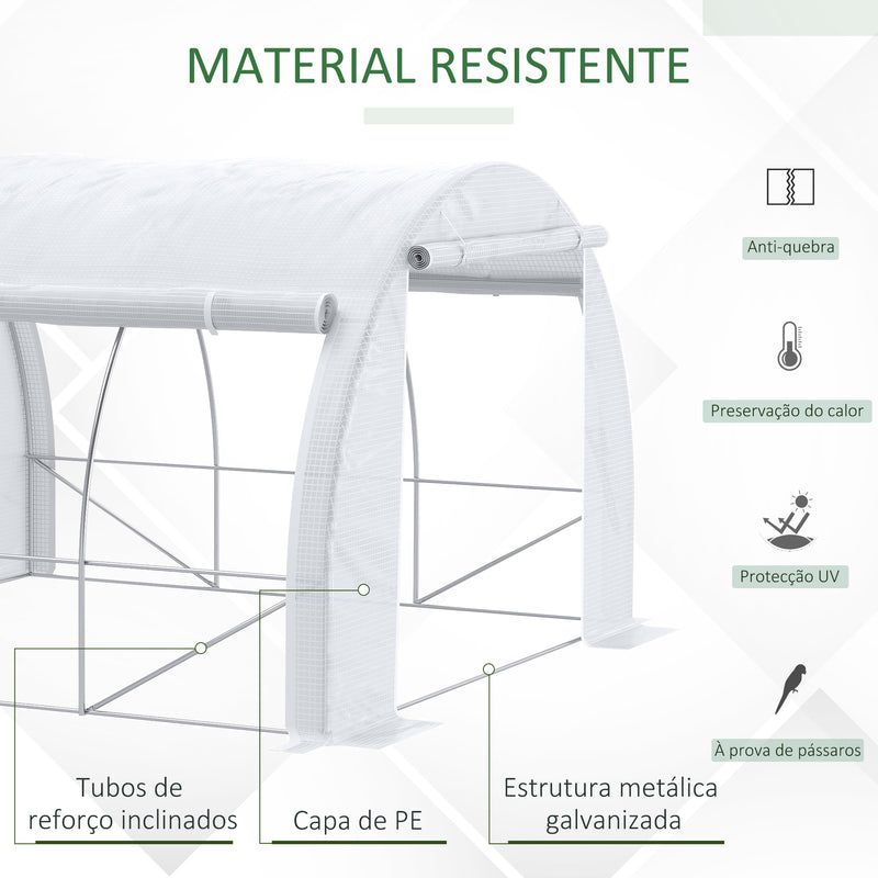 Estufa Tipo Túnel 3x3x2m Estufa de Jardim com Porta Enrolável 6 Janelas Cobertura de PE 140g/m² e Metal Galvanizado para Cultivos de Plantas Verduras Branco