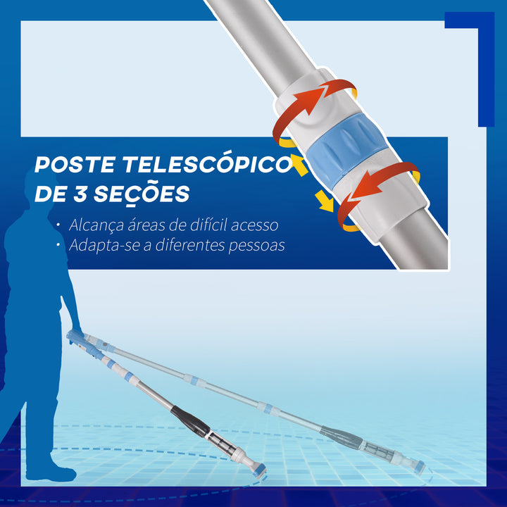 Limpador Elétrico para Piscinas de Alumínio Aspirador de Piscina Manual com Escova e Poste Telescópico de 3 Sessões Ø6x162 cm Multicor