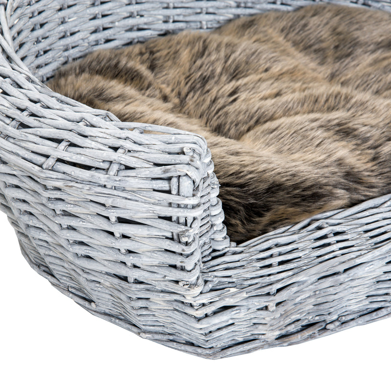 Cama para Cães de Vime Cama de Vime para Gatos Cães com Almofada Lavável 57x46x17,5cm Cinza