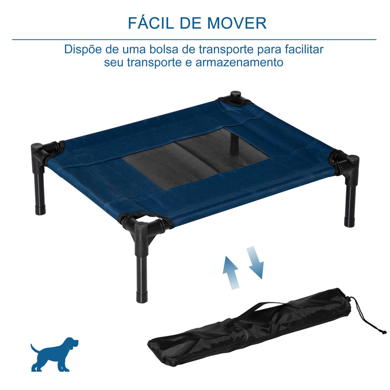 Cama para Animais de Estimação Cama Elevada para Cães Gatos Portátil Tecido Transpirável para Exterior Interior 64x46x18cm Azul