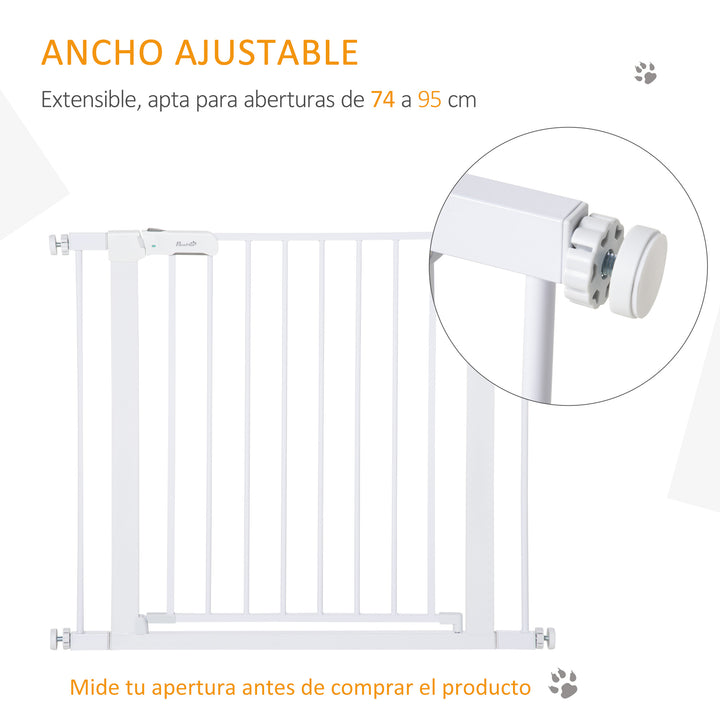 Barreira de Segurança para Cães Animais de Estimação 75-96cm para Escadas Portas e Corredores com Fechamento Automático Altura 76cm Branco