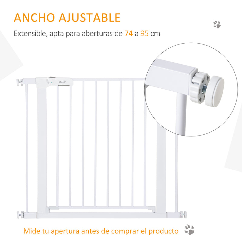 Barreira de Segurança para Cães Animais de Estimação 75-96cm para Escadas Portas e Corredores com Fechamento Automático Altura 76cm Branco