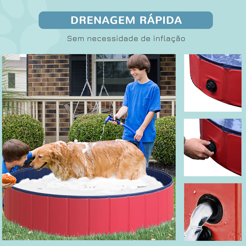 Banheira dobrável para cães piscina para animais de estimação Gatos PVC antiderrapante, resistente ao desgaste, adequada para interiores e exteriores Ø140x30cm Vermelho