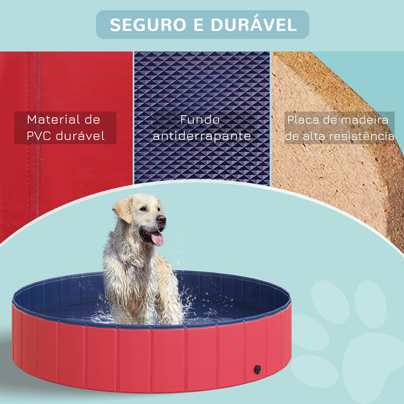 Banheira dobrável para cães piscina para animais de estimação Gatos PVC antiderrapante, resistente ao desgaste, adequada para interiores e exteriores Ø140x30cm Vermelho