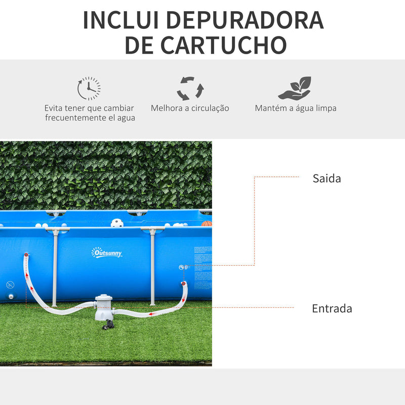 Piscina Desmontável Tubular 252x152x65cm com Depuradora de Cartucho Piscina Retangular de Exterior para Adultos e Crianças 2.163L Azul