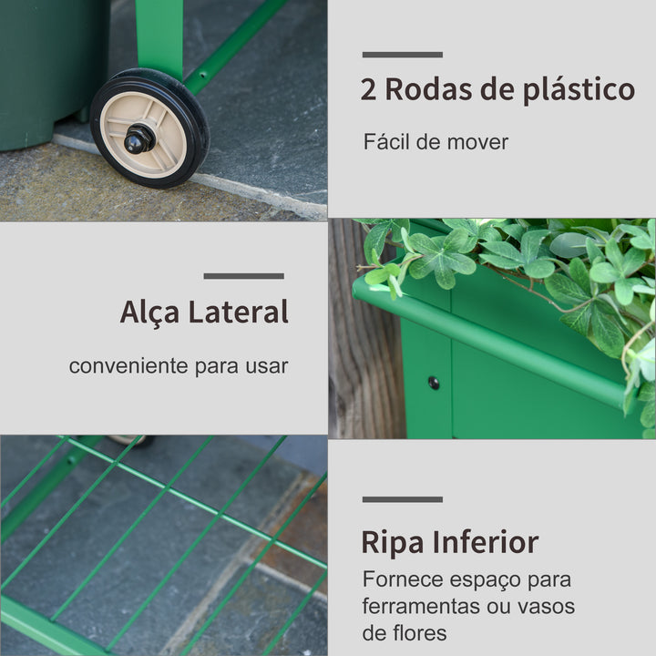 Horta Vertical Elevada de Metal Horta Vertical com Rodas Alça Lateral e Prateleira Inferior para Cultivo de Plantas Flores 104x39x80cm Verde