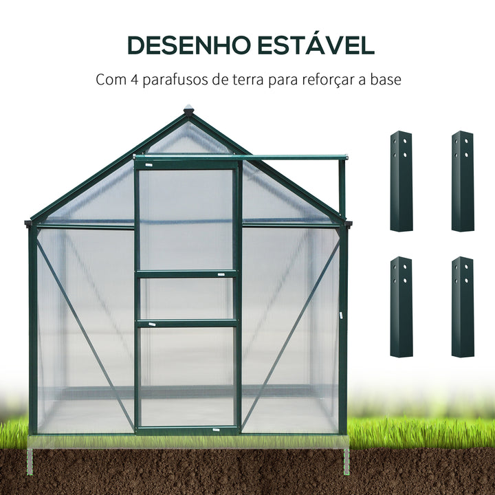 Estufa de Jardim 2x2,5m de Policarbonato e Alumínio Estufa com Clarabóia Proteção UV 30 e Base 4,79 m² para Vasos Cultivos de Plantas e Flores Transparente