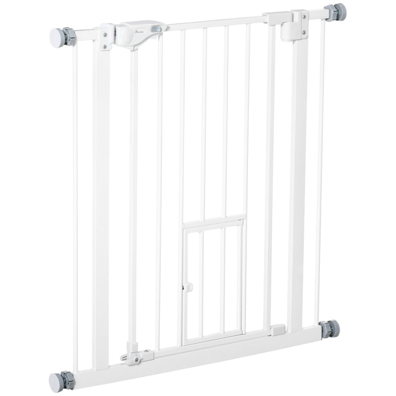 Barreira de Segurança para Cães Animais de Estimação 74-80cm para Escadas Portas e Corredor com Porta com Fechamento Automático e Sistema de Duplo Bloqueio Altura 76,2cm Branco