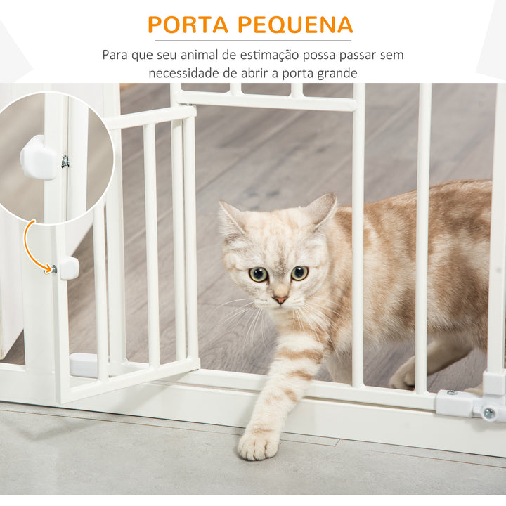 Barreira de Segurança para Cães Animais de Estimação 74-80cm para Escadas Portas e Corredor com Porta com Fechamento Automático e Sistema de Duplo Bloqueio Altura 76,2cm Branco
