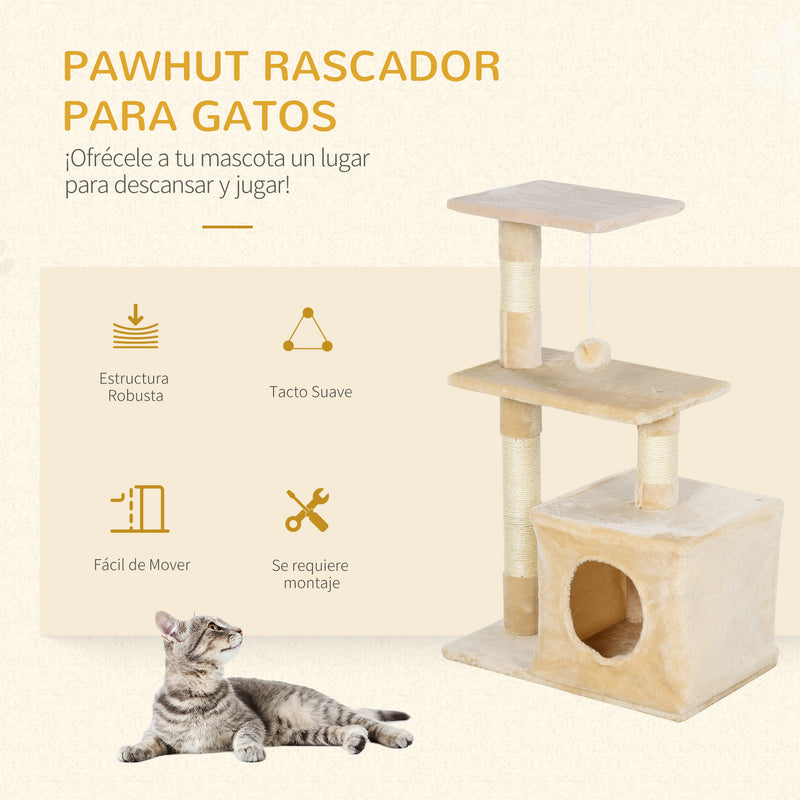 Árvore arranhador para gatos com postes plataformas abrigo bola pendurada bege