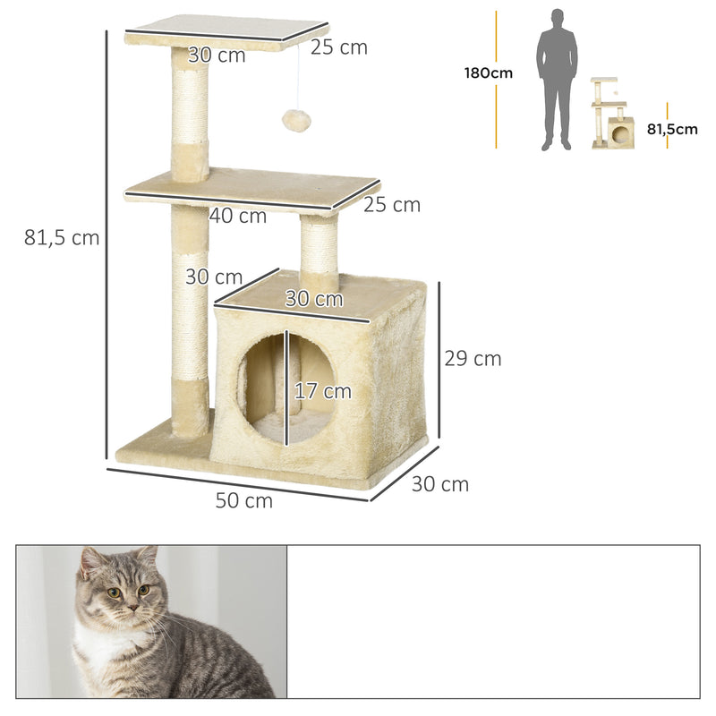 Árvore arranhador para gatos com postes plataformas abrigo bola pendurada bege