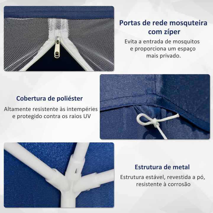 Tenda de Jardim 3x3m Tenda com 4 Partes Laterais Rede Mosquiteira com Zíper Proteção UV para Patio Azul