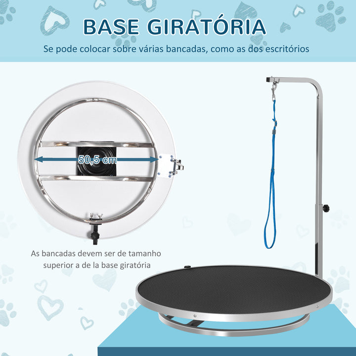 Mesa de tosquia para Animais de Estimação com Base Giratória Suporte Ajustável de 46-72cm Aço Inoxidável com Correia Ø65x10cm Preto