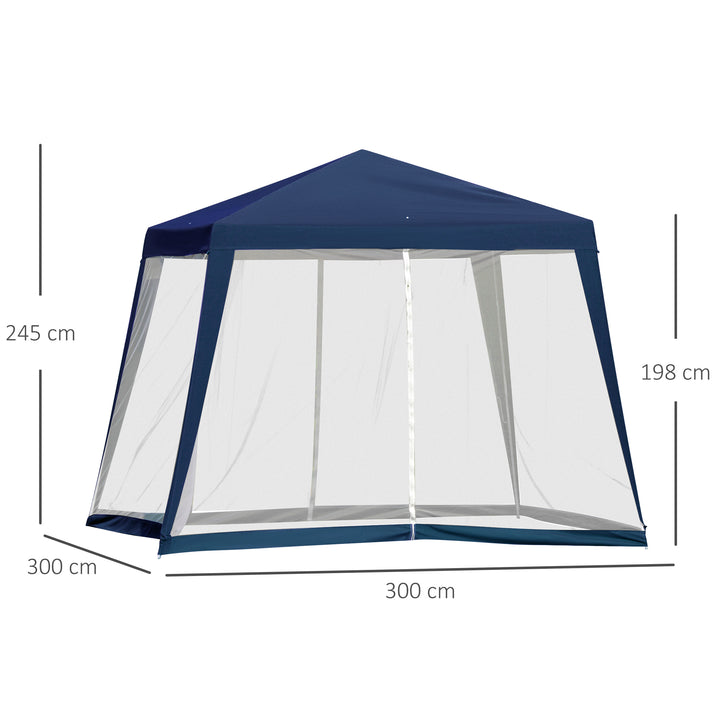 Tenda de Jardim 3x3m Tenda com 4 Partes Laterais Rede Mosquiteira com Zíper Proteção UV para Patio Azul