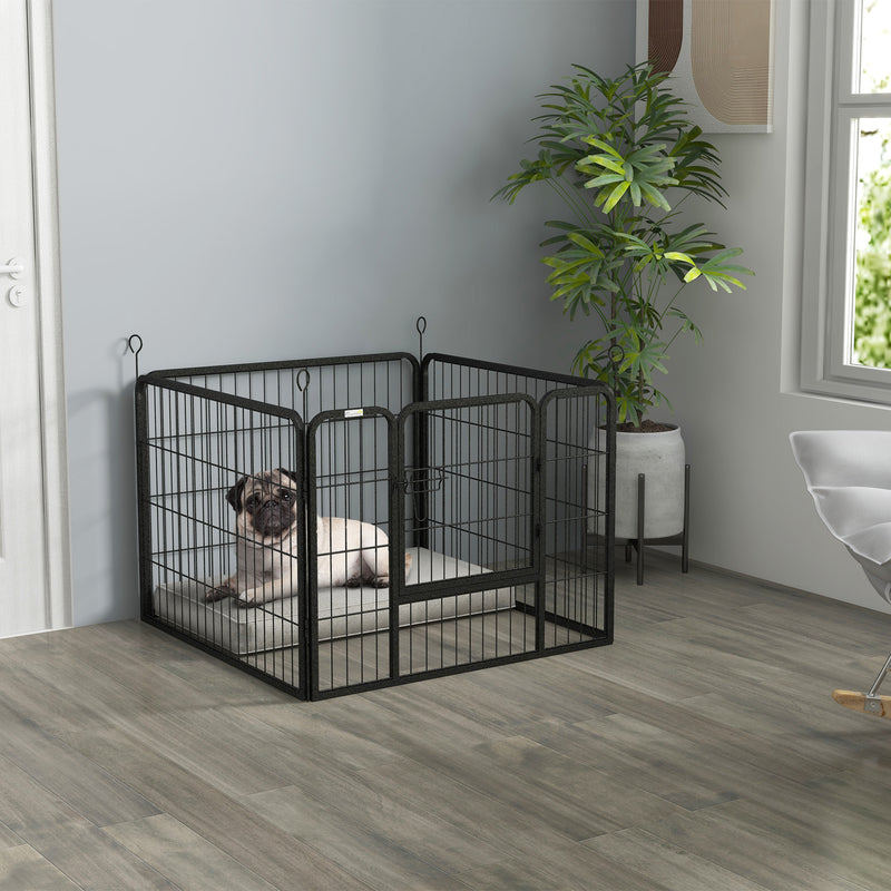 Parque para Cães com 4 Painéis Parque para Animais de Estimação Dobrável 82x82x60cm com Porta e Fechadura para Exterior e Interior Cinza Escuro