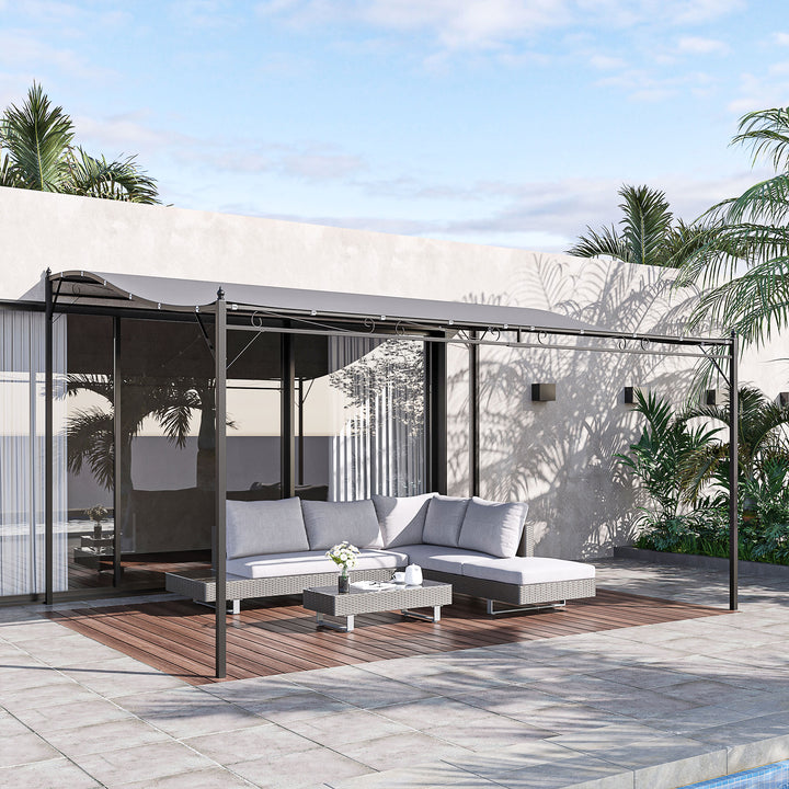 Pérgola de Jardim 4x3m Pérgola com Toldo e 4 Orifícios de Drenagem para Pátio Terraço Metal e Poliéster 180 g/m² Resistente Cinza