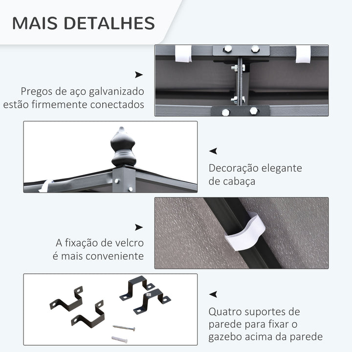 Pérgola de Jardim 4x3m Pérgola com Toldo e 4 Orifícios de Drenagem para Pátio Terraço Metal e Poliéster 180 g/m² Resistente Cinza
