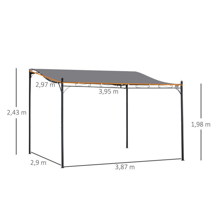 Pérgola de Jardim 4x3m Pérgola com Toldo e 4 Orifícios de Drenagem para Pátio Terraço Metal e Poliéster 180 g/m² Resistente Cinza