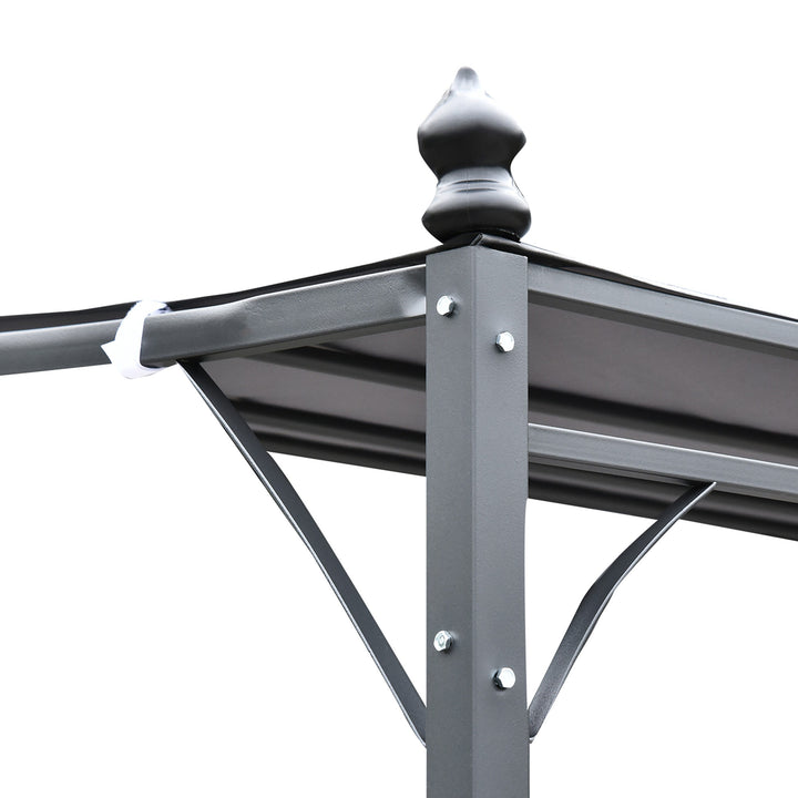 Pérgola de Jardim 4x3m Pérgola com Toldo e 4 Orifícios de Drenagem para Pátio Terraço Metal e Poliéster 180 g/m² Resistente Cinza