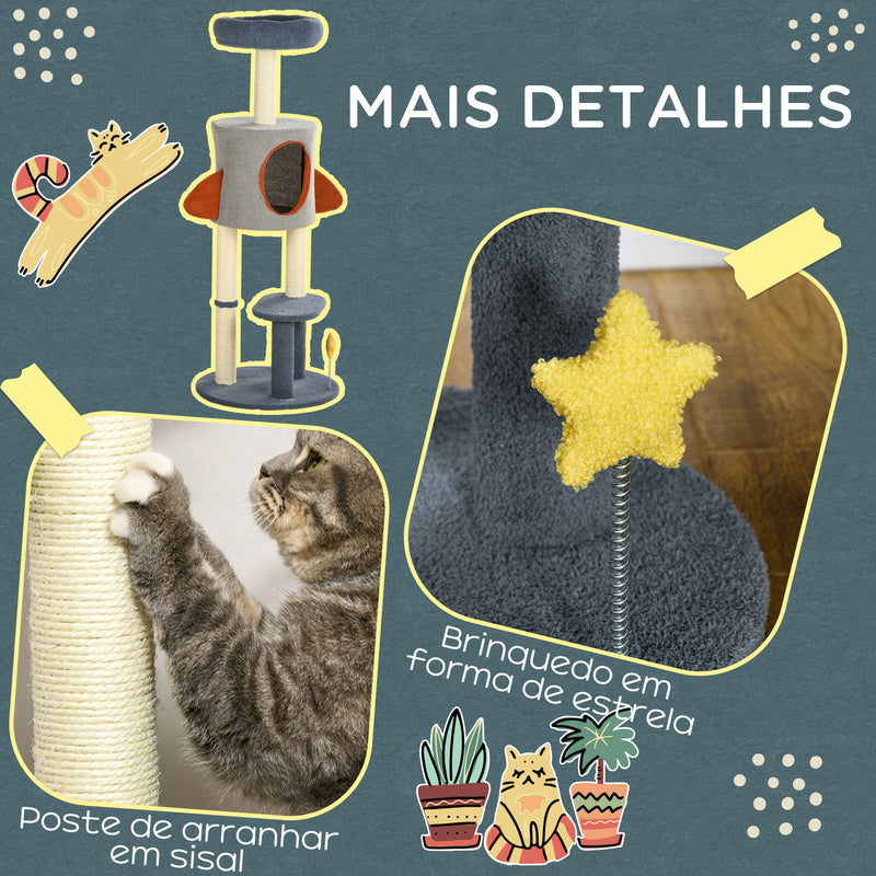 Arranhador para Gatos de 116 cm Tipo Foguete Torre para Gatos com Postes para Arranhar Cama Caverna e Brinquedo de Estrela Ø44x116 cm Azul