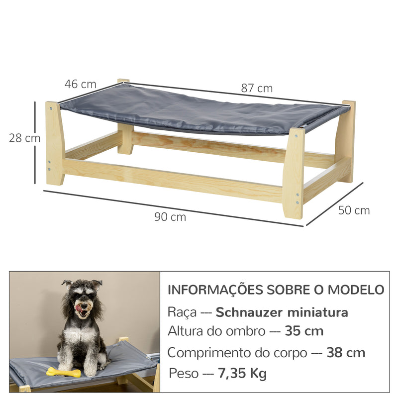 Cama Elevada para Cães Cama Elevada para Animais de Estimação Pequenos e Médios com Almofada Lavável Carga Máxima 15kg para Interior Exterior 90x50x28cm Cinza