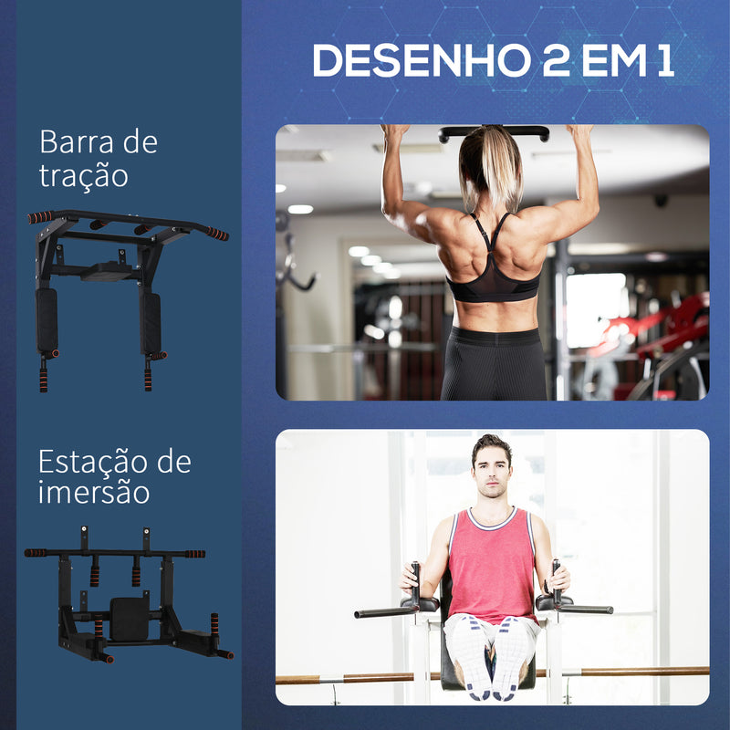 Barra de Elevações de Parede Barra de Pull Up de Aço Multifuncional para Treinos Fitness Treino em Casa Carga Máx.120kg 93x72x48cm Preto