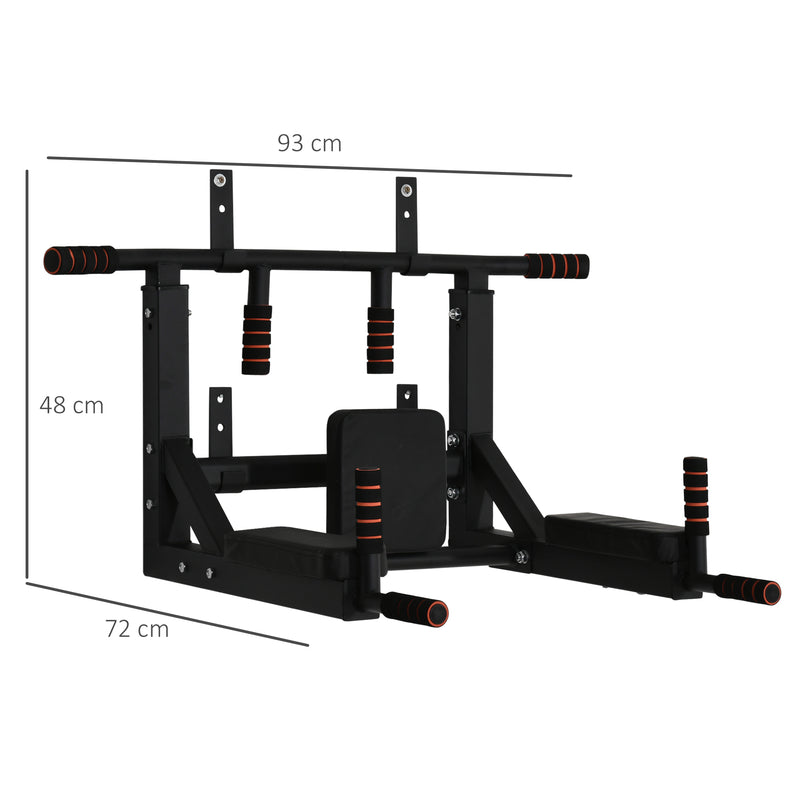 Barra de Elevações de Parede Barra de Pull Up de Aço Multifuncional para Treinos Fitness Treino em Casa Carga Máx.120kg 93x72x48cm Preto