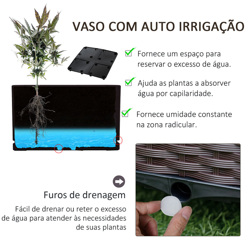 Floreira de Plástico Quadrada com 4 Rodas Floreira de Jardim com Orifícios de Drenagem para Cultivo de Plantas em Exterior Pátio Terraço 40x40x31,5cm Marrom