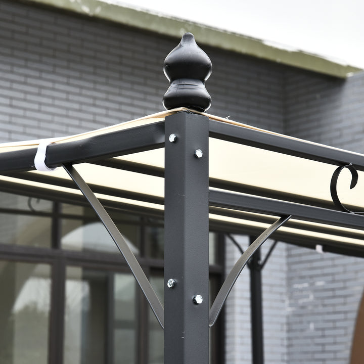 Pérgula de jardim 3x3m Gazebo com Toldo e 4 Furos Drenantes para Pátio Terraço Metal e Poliéster 180 g / m² resistente Creme