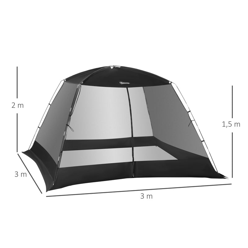 Tenda de Jardim 3x3x2m Tenda para 4-6 Pessoas com 4 Telas Mosquiteiras e Porta Incluí Bolsa de Transporte Proteção Solar para Campismo Viagens Exterior Preto