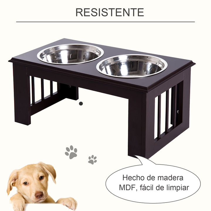 Comedouro elevado para cães com 2 tigelas removíveis de aço inoxidável 58,4x30,5x25,4 cm marrom escuro