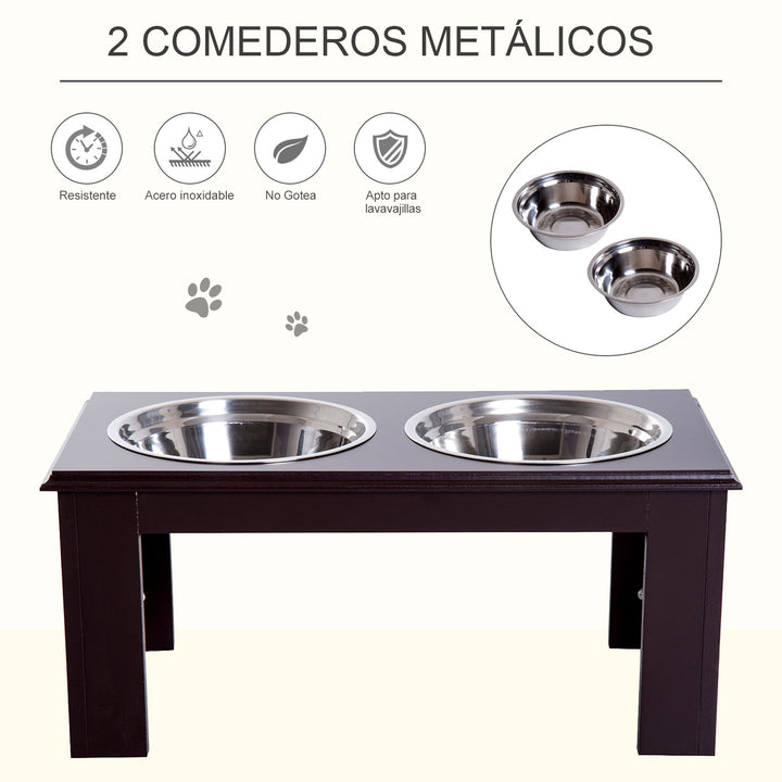 Comedouro elevado para cães com 2 tigelas removíveis de aço inoxidável 58,4x30,5x25,4 cm marrom escuro