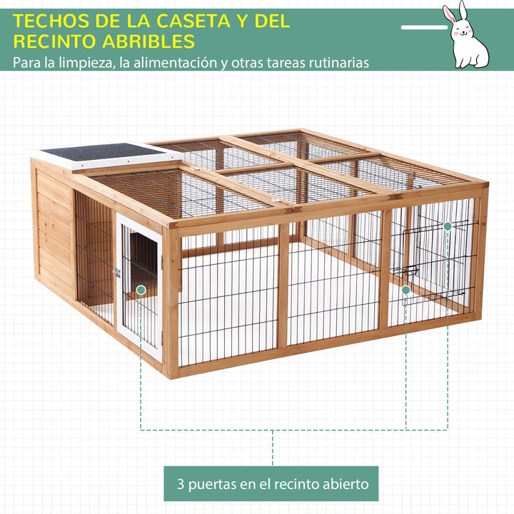 Coelheira de Exterior Gaiola para Coelhos Porquinho da India Animais Pequenos com 2 Portas Superiores e Teto Asfáltico Dobrável 123x120x52cm Madeira Natural