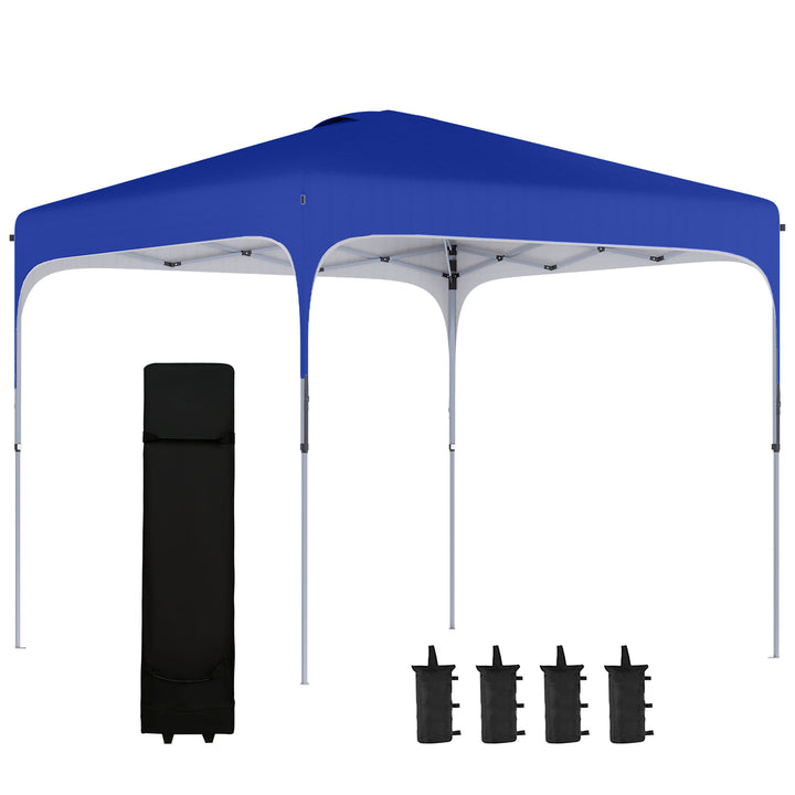 Tenda Dobrável 2,5x2,5x2,68cm Tenda de Jardim com Proteção UV 50+ Altura Ajustável com 4 Bolsas de Areia e Bolsa de Transporte para Acampamento Festas Pátio Azul