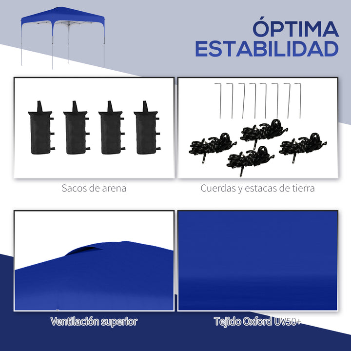 Tenda Dobrável 2,5x2,5x2,68cm Tenda de Jardim com Proteção UV 50+ Altura Ajustável com 4 Bolsas de Areia e Bolsa de Transporte para Acampamento Festas Pátio Azul