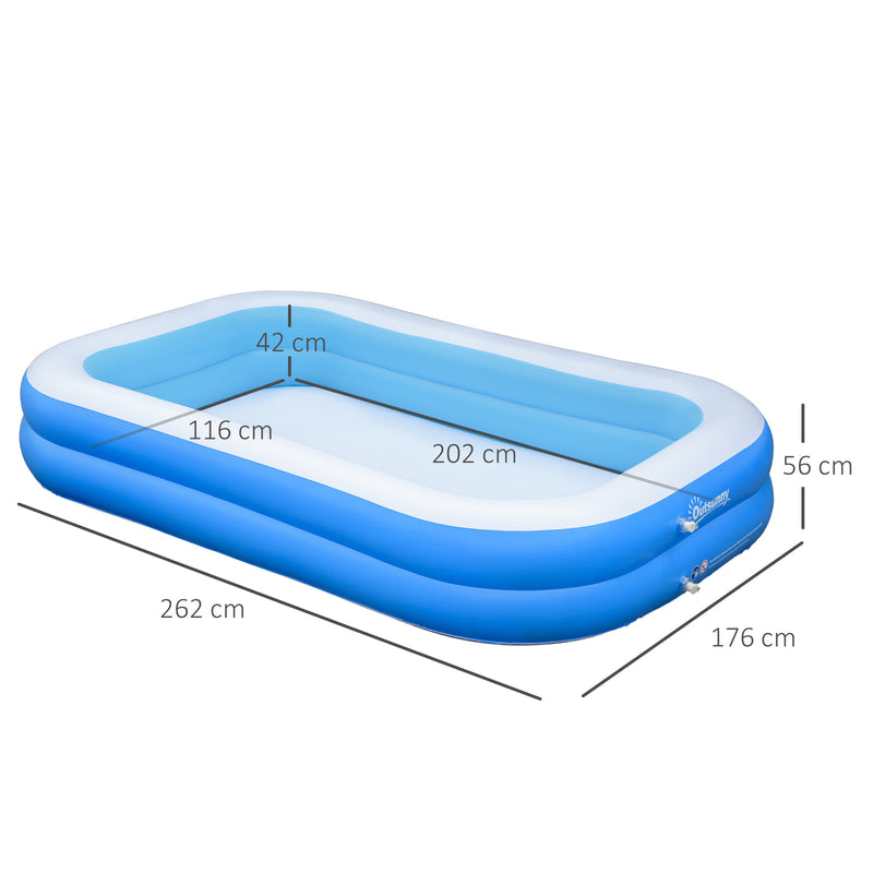 Piscina Inflável Retangular 1300 Litros 262x176x56cm para 1-2 Pessoas Piscina Insuflável para Adultos e Crianças para Jardim Pátio Exterior Azul