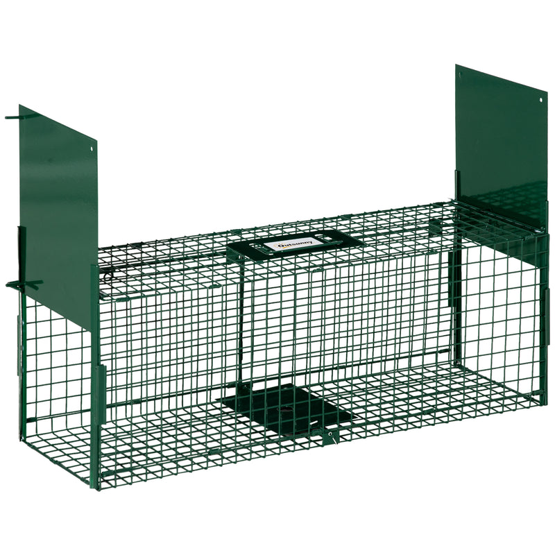 Armadilha para Animais Vivos com Porta Gaiola de Captura com Alça de Transporte para Coelhos Raposas Pequenas 80x25x30cm Verde Escuro