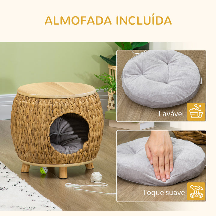 Caverna para Gatos Cama para Gatos com Almofada Lavável e Pés Elevados Similar a um Banco para Interior e Exterior 44x43x42cm Madeira
