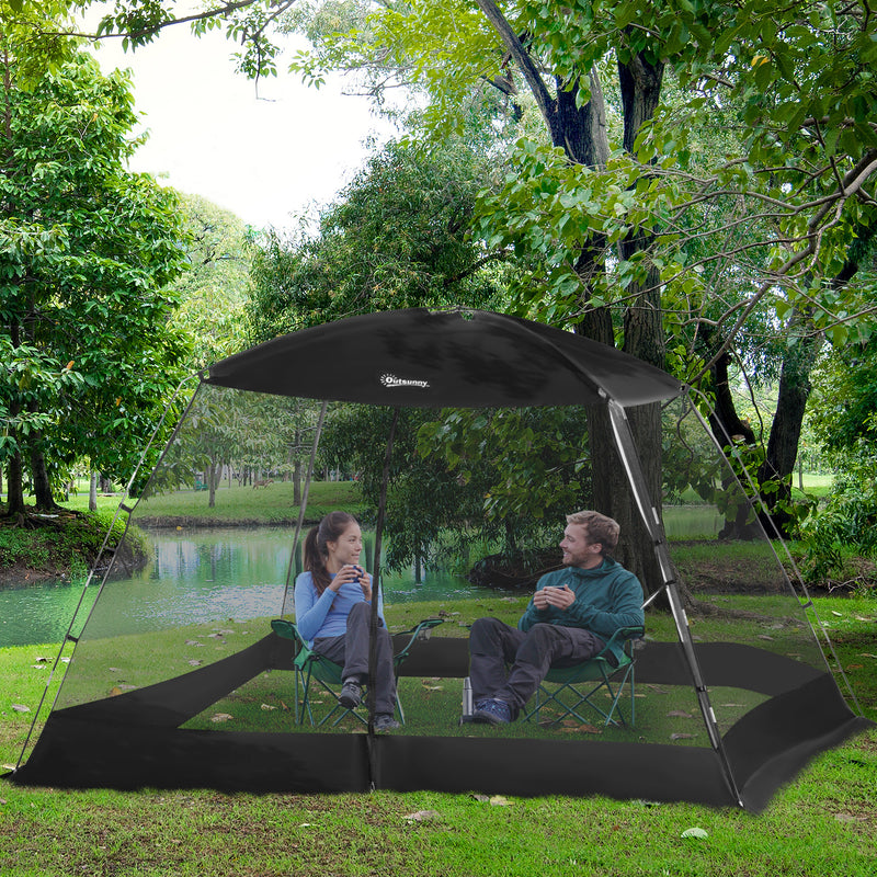 Tenda de Jardim 3x3x2m Tenda para 4-6 Pessoas com 4 Telas Mosquiteiras e Porta Incluí Bolsa de Transporte Proteção Solar para Campismo Viagens Exterior Preto