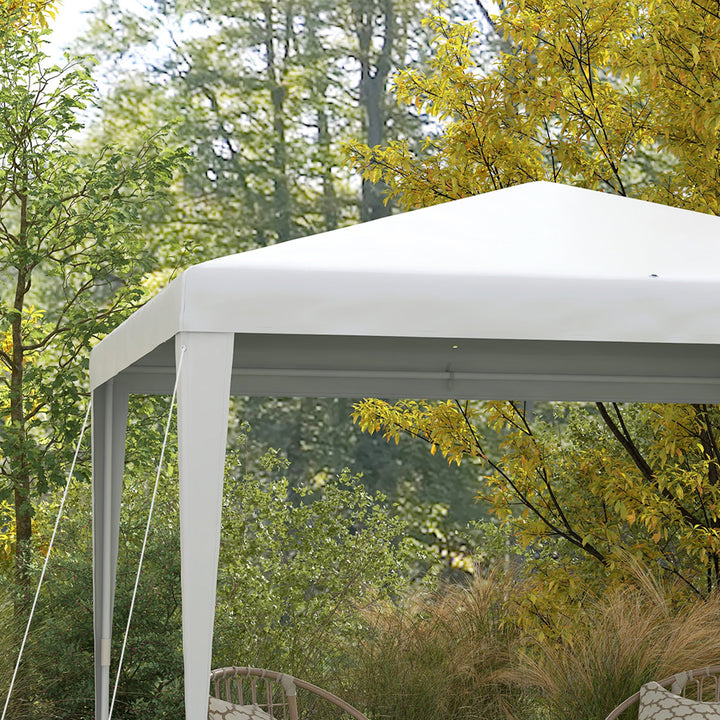 Tenda de Jardim Desmontável 293x293 cm Tenda para Exteriores com 4 Orifícios de Drenagem e Tubo de Aço para Casamentos Campismo Festas Branco