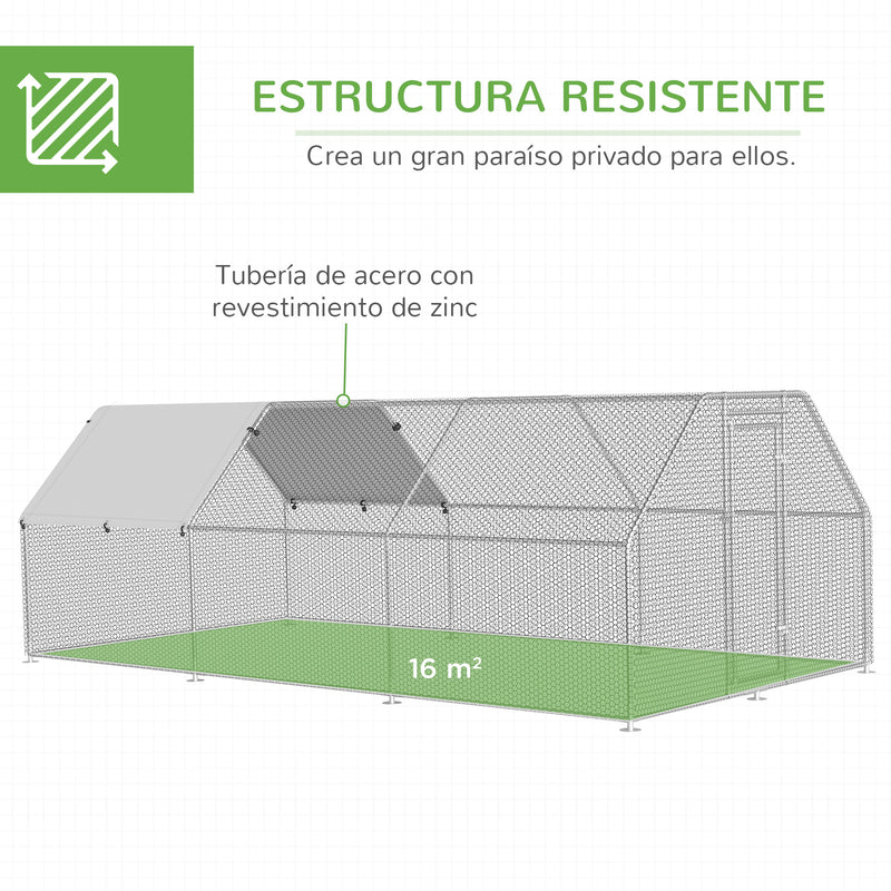 Galinheiro ao ar livre Gaiola para aves domésticas de metal galvanizado com fechadura e cobertura Oxford 280x570x195cm