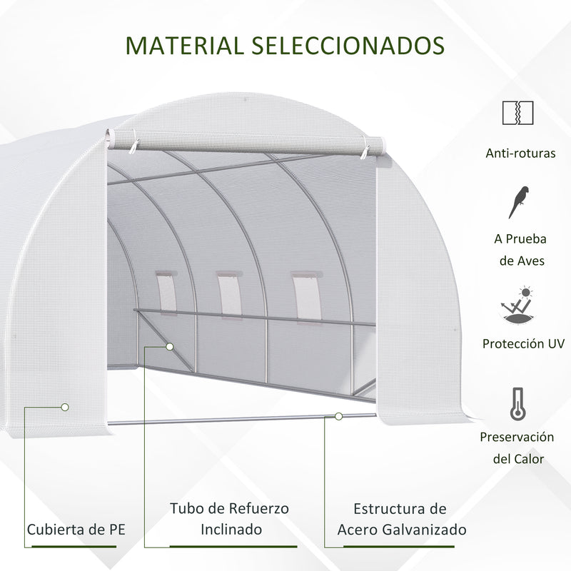 Estufa de jardim Tipo de túnel com 8 janelas e tampa de polietileno 600x300x200 cm Branco